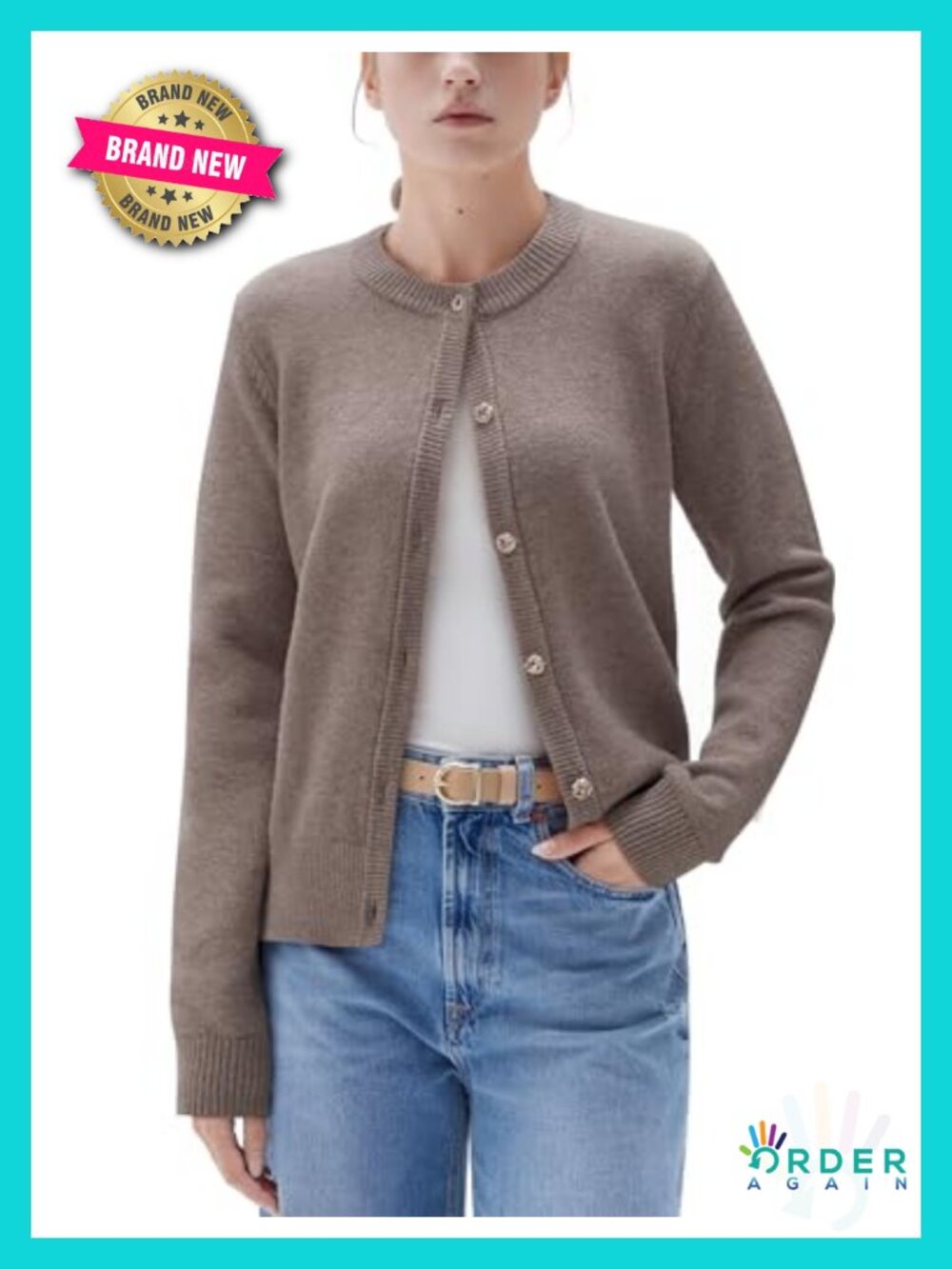 Cashmere Chunky Knit Cardigan Button Up Sweater Cropped